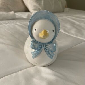 Charming White and Blue Ceramic Duck Piggy Bank